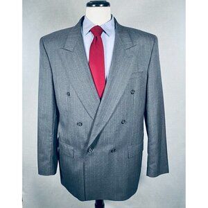 Vintage Pierre Balmain Blazer Mens 42L Gray Wool Blend Double Breasted Jacket
